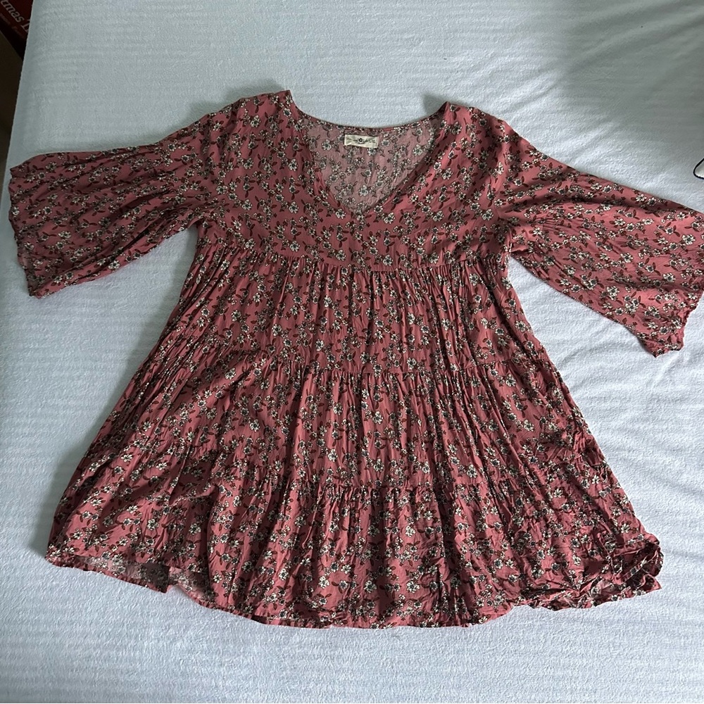 NATURAL LIFE Pink Tiered Bell Sleeve Tunic